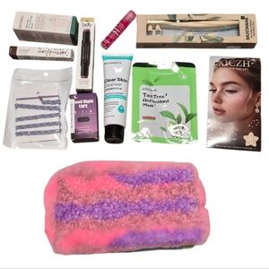 Rainbow Tie Dye Plush Makeup Bag Bundle